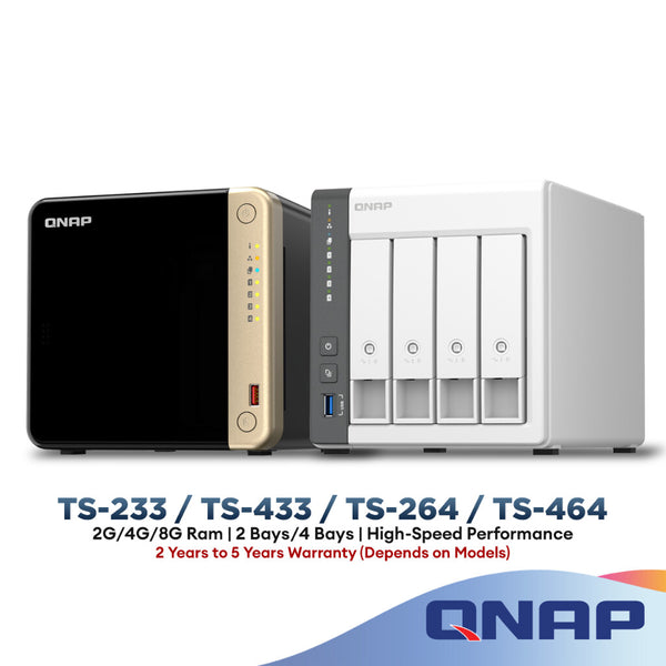 QNAP TS-233 / TS-433-4G / TS-264-8G / TS-464-8G | 2GB 4GB 8GB RAM | 2 Bays 4 Bays Drive | Intel Quad-Core / ARM Quad-Core