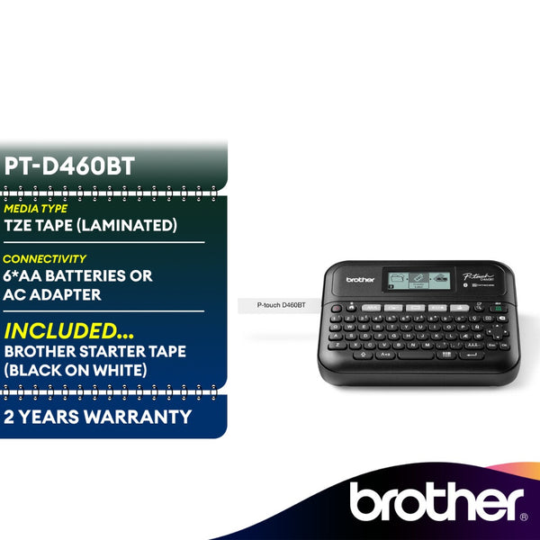 Brother PT-D460BT Desktop Bluetooth and PC Connectable Label Printer Replacement by PT-D450 | up to 18mm width | 30mm/s