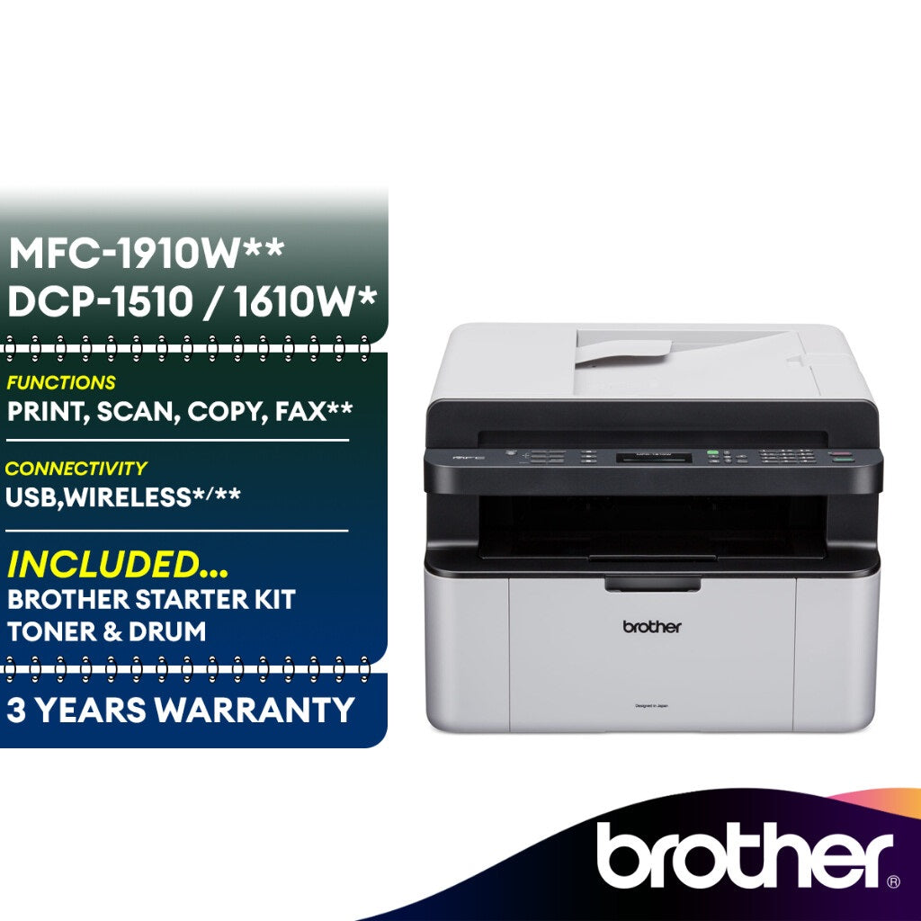 Brother DCP-1610W / DCP-1510 / MFC-1910W 3-in-1 Wireless Mono