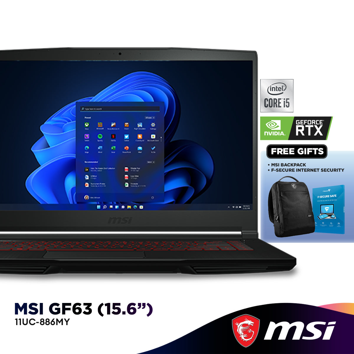 MSI GF63 Thin 15.6 Gaming Laptop, Intel Core i5-11400H, NVIDIA