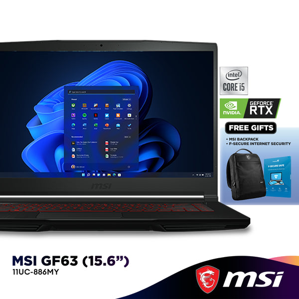 MSI GF63 11UC-886MY 15.6" FHD Gaming Laptop (Intel® Core™ i5-11400H | 8GB | 512GB SSD | GeForce RTX™ 3050 Max Q)
