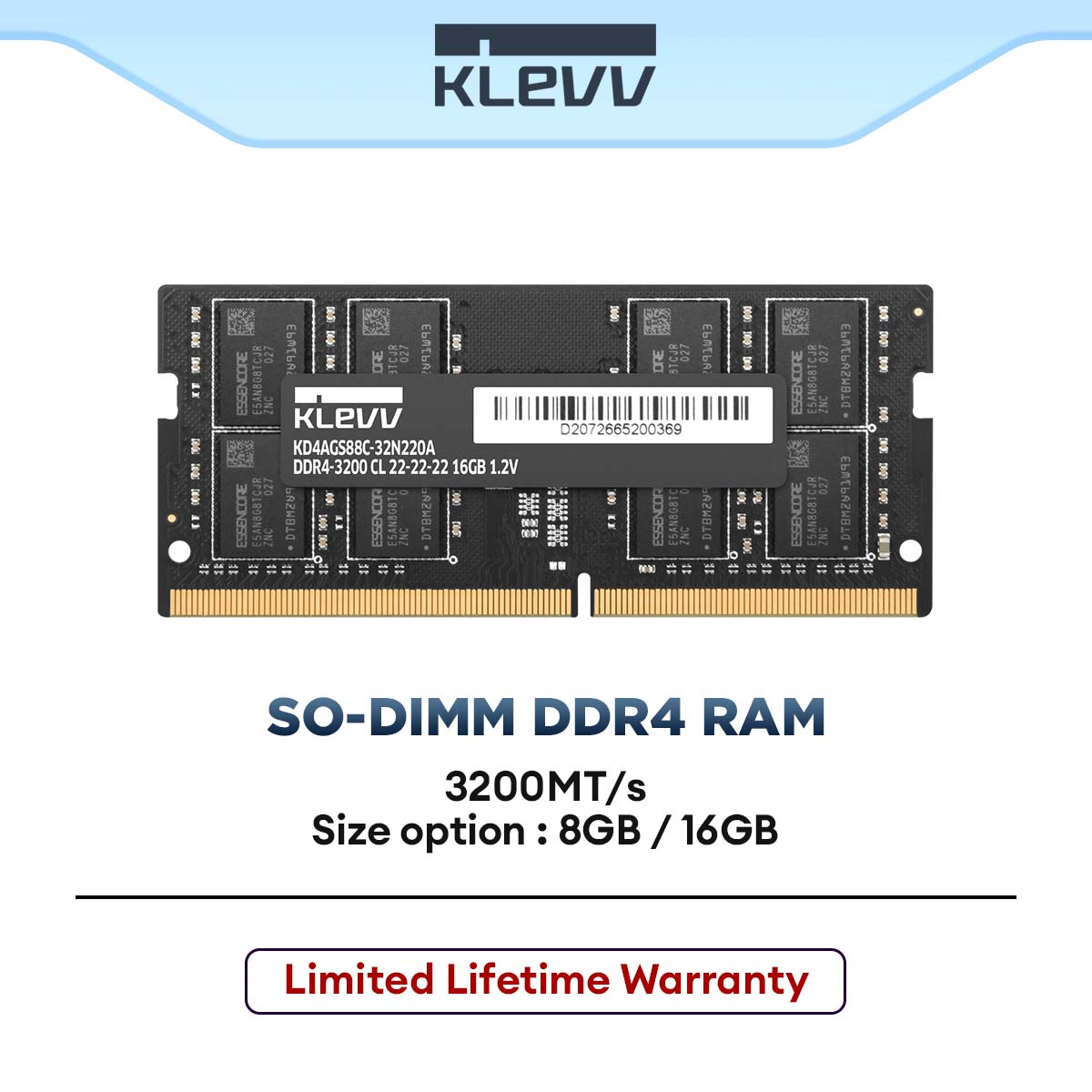 KLEVV DDR4 Laptop RAM 3200MT/s SODIMM Memory Module for Laptop