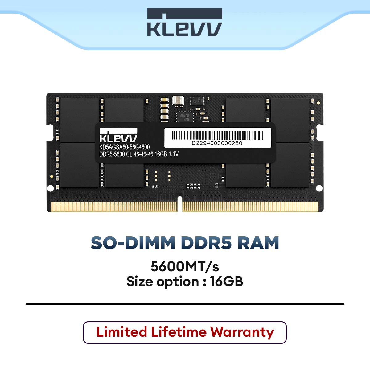 KLEVV DDR5 Laptop RAM 5600MT/s SODIMM Memory Module for Laptop