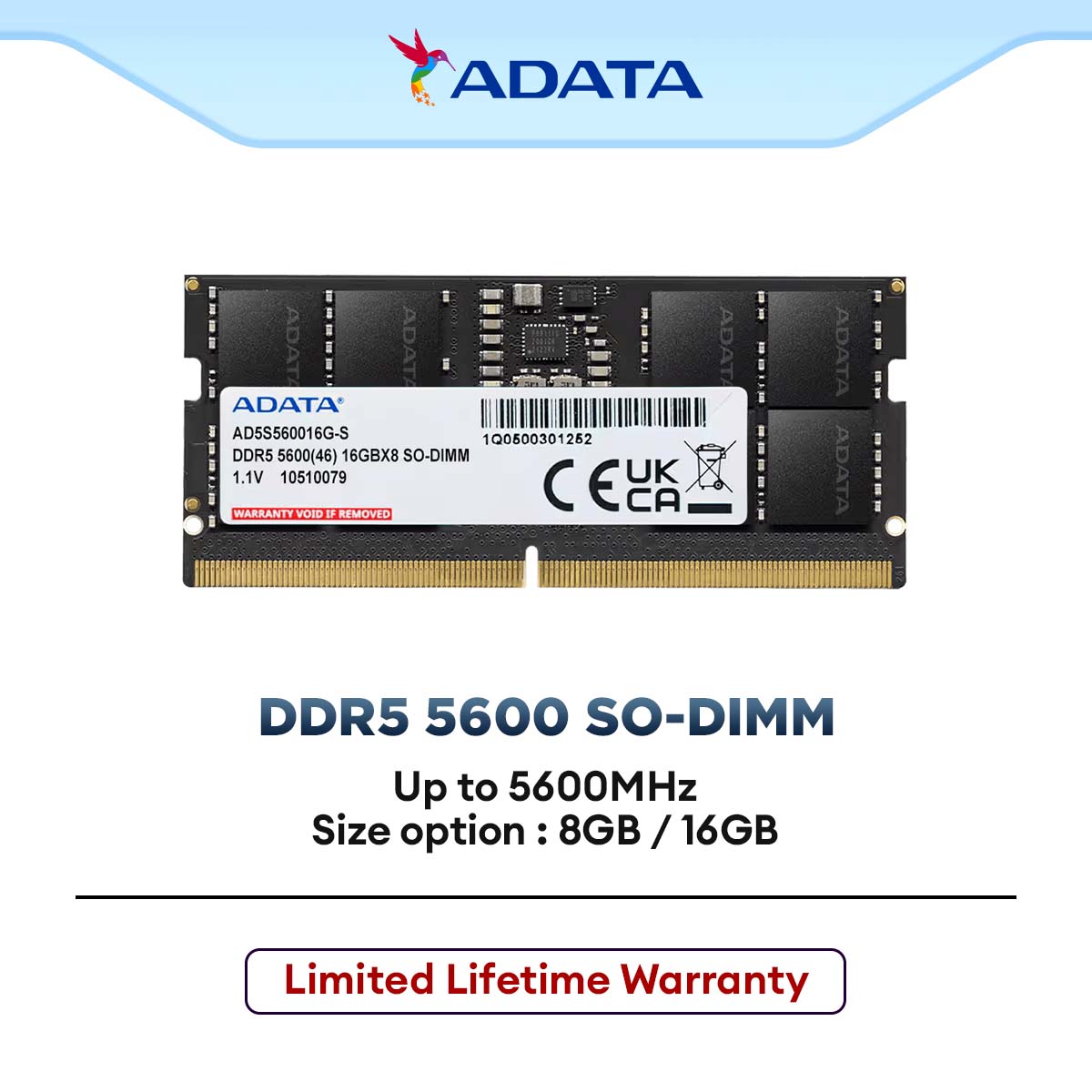 ADATA DDR5 Laptop RAM 5600MHz SO-DIMM Memory Module for Laptop