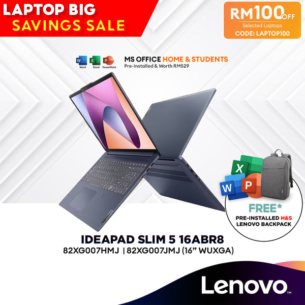 [LAPTOP100] Lenovo IdeaPad Slim 5 16ABR8 16" WUXGA Laptop (AMD Ryzen™ 7 7730U | 16GB | 512GB SSD | AMD Radeon™ Graphics | W11 | H&S)