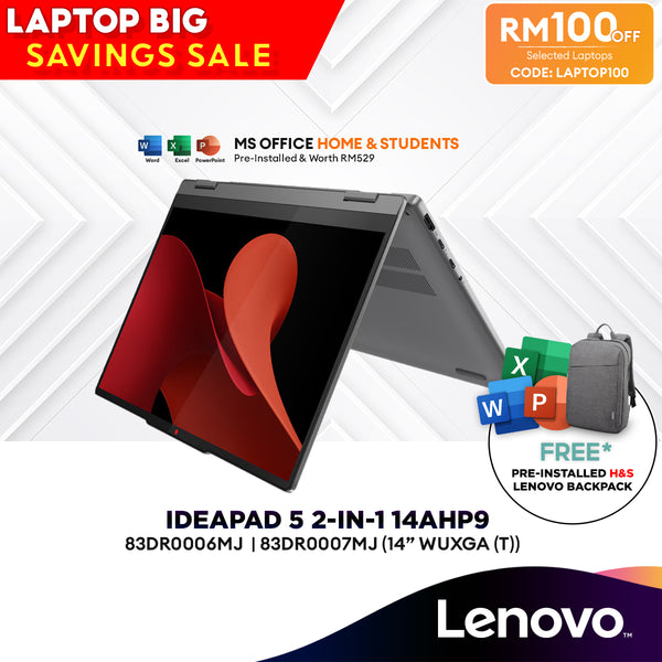 [LAPTOP100] Lenovo IdeaPad 5 2-in-1 14AHP9 14" Laptop (AMD Ryzen™ 5 8645HS | 16GB | 512GB SSD |AMD Radeon™ 760M Graphics | H&S)