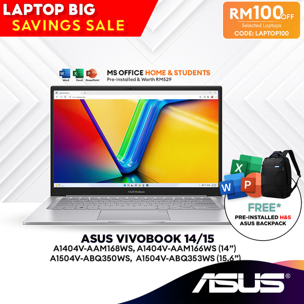 [LAPTOP100] Asus Vivobook A1404V/ A1504V 14"/15.6" Laptop (Intel Core i5-1335U | 8GB | 512GB SSD | Intel UHD Graphic | H&S)