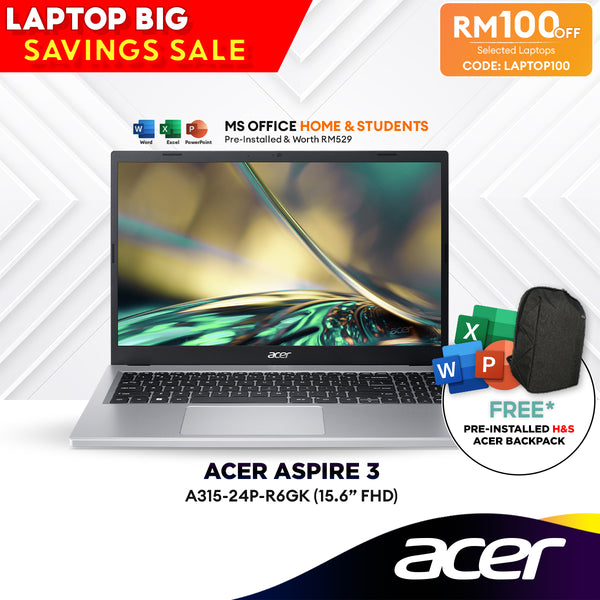[LAPTOP100] Acer Aspire 3 Laptop A315-24P-R6GK (Latest AMD Ryzen™ 5 7520U, 8GB DDR5, 512GB SSD, 15.6" FHD, Free Microsoft Office)