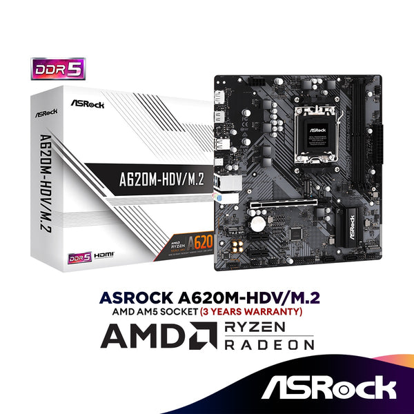 Asrock A620M-HDV/M.2 Micro ATX (mATX) AMD Motherboard | AMD AM5 Socket