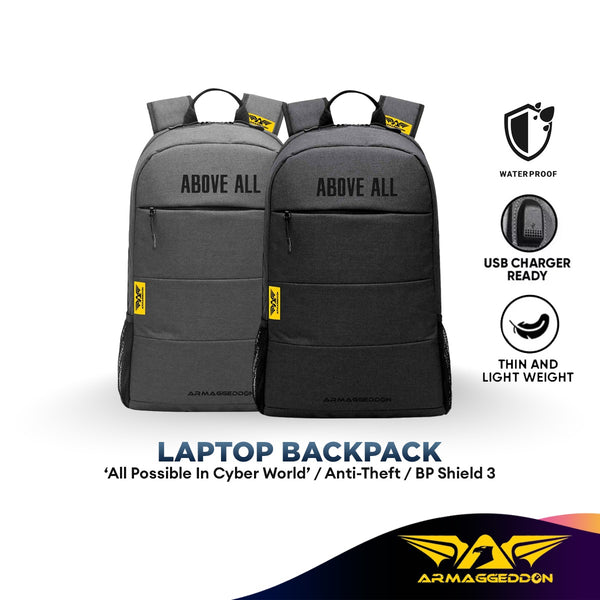 Armaggeddon BP SHIELD 3 Anti-Theft Gaming Laptop Backpack / Bag  - Black / Grey