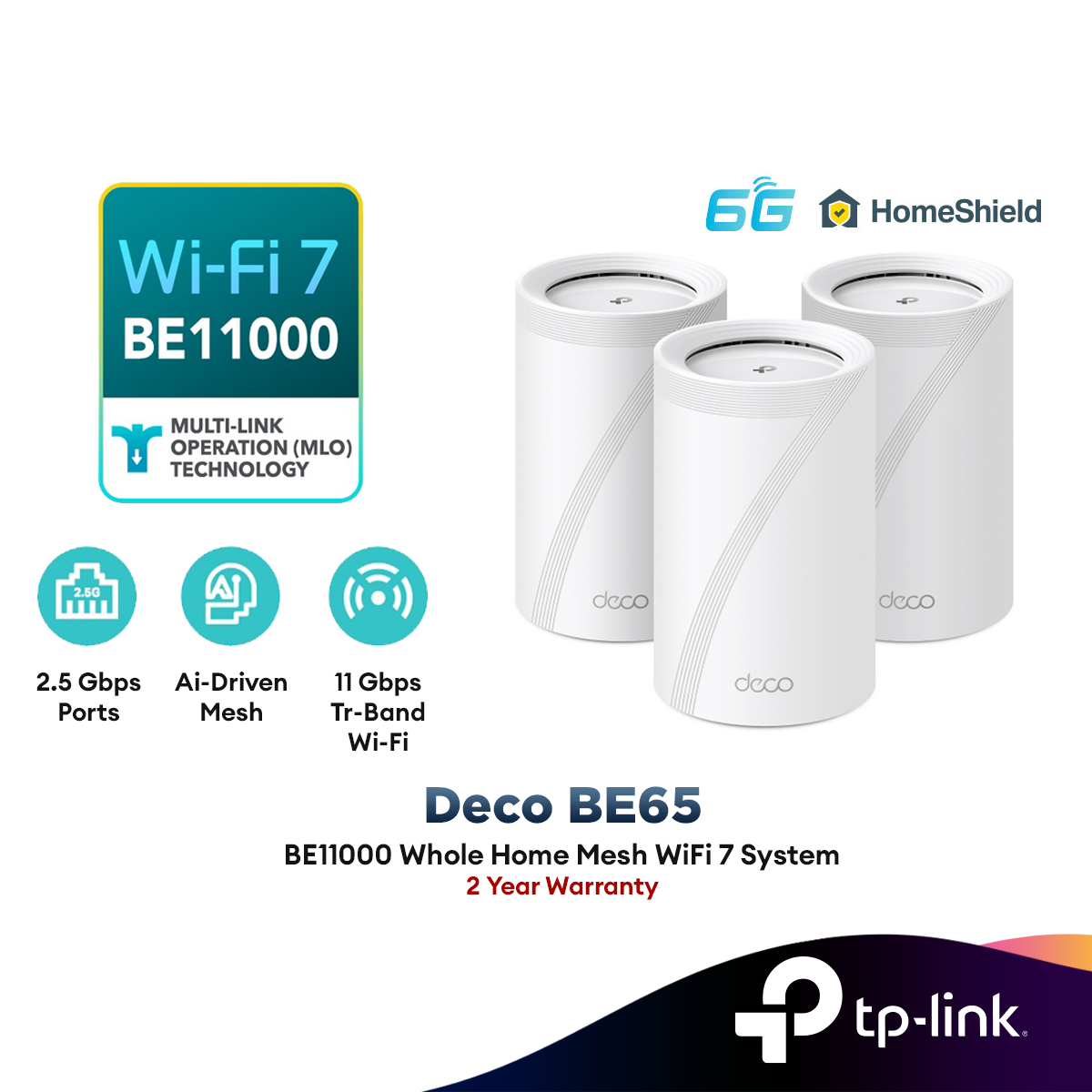 TP-Link Deco BE65 BE11000 WiFi 7 Tri-Band Whole Home AI-Driven