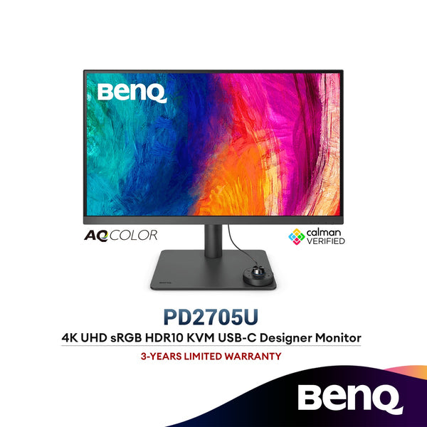 BenQ 27" PD2705U 4K UHD IPS 60Hz 5ms sRGB 99% HDR10 KVM USB-C Designer Monitor with Built-in Speaker & Height Adjustment