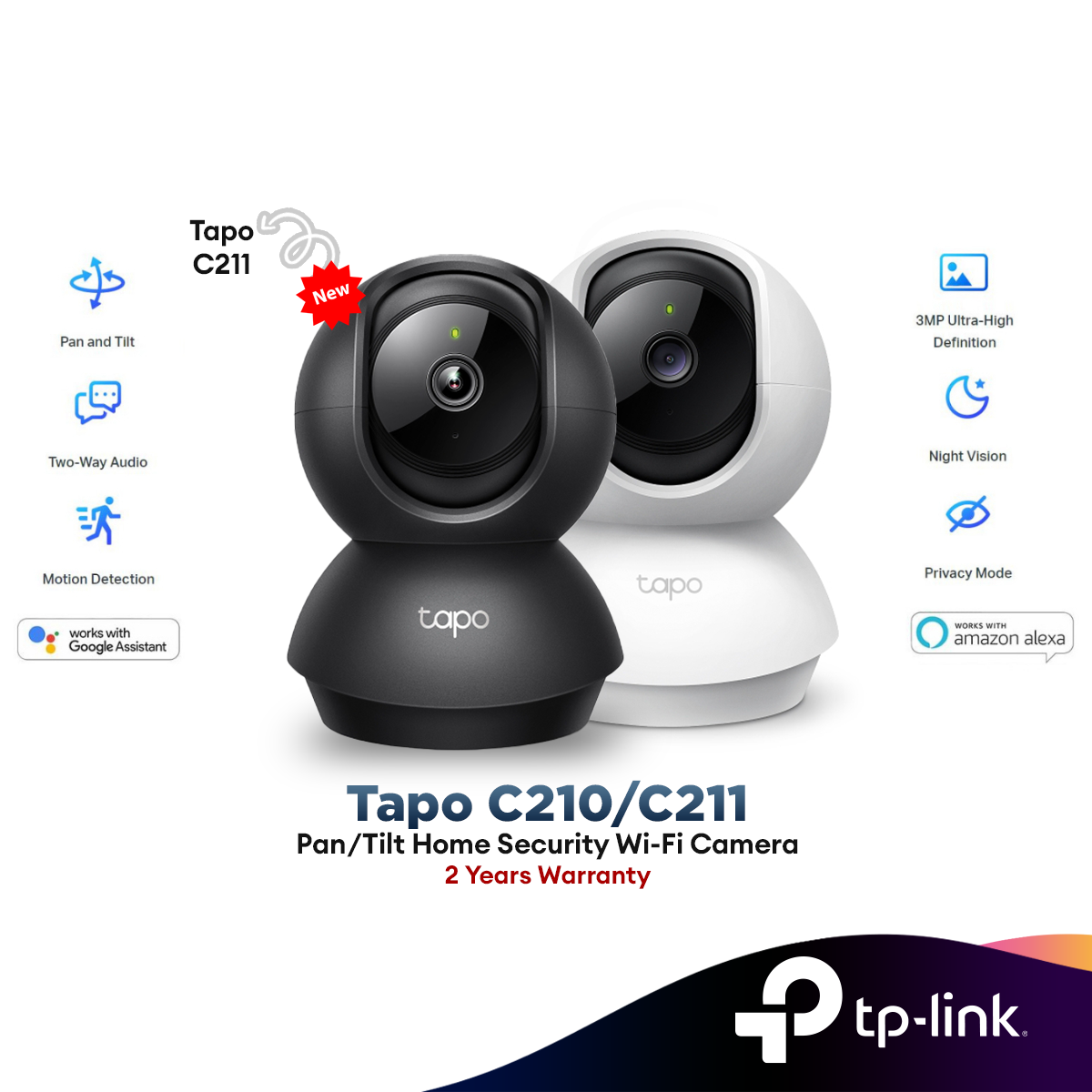TP-Link Tapo 2K Pan/Tilt Indoor Security Camera, works w/ Alexa & Google  Home , Black (Tapo C211)
