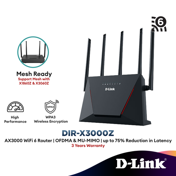 D-Link DIR-X3000Z AX3000 High Gain Antennas Mesh Wireless WiFi 6 Router with OFDMA & MU-MIMO | Mesh with TM Router DIR-X1860Z / DIR-X3060Z