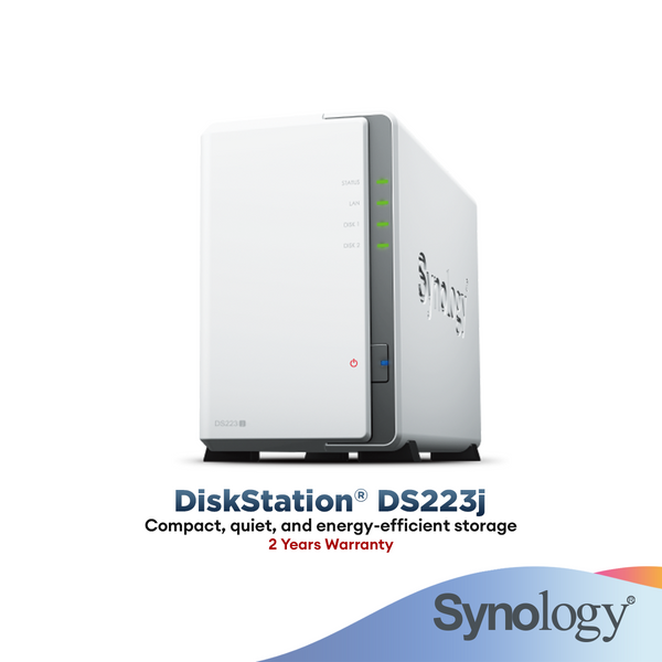 Synology DS223j NAS DiskStation 2-Bays NAS with Quad Core CPU, 1GB Memory