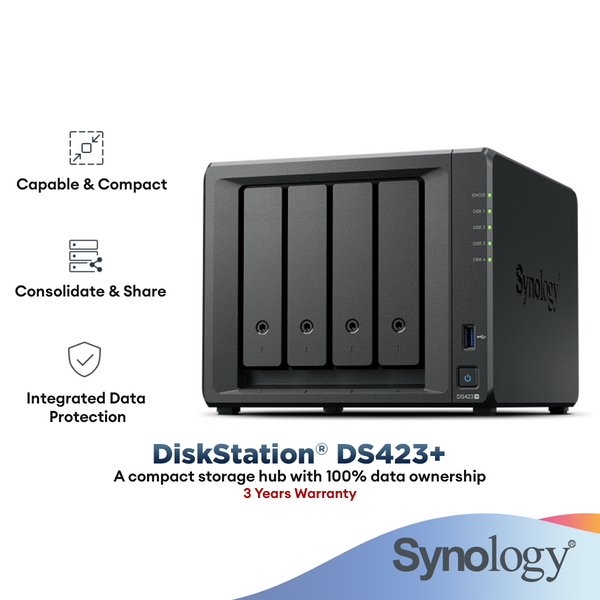 Synology DS423+ NAS DiskStation 4-Bays NAS with Quad-Core 2.7GHz Processor Data Backup Storage