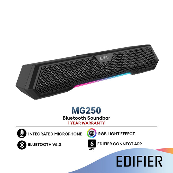 Edifier MG250 Soundbar - Bluetooth V5.3 | RGB Lighting | Plug and Play USB | Microphone | Edifier Connect App