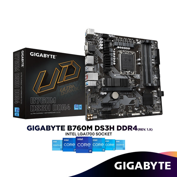 Gigabyte B760M DS3H AX WiFi D4 DDR4 Micro ATX (mATX) Intel Motherboard | Intel LGA1700 Socket