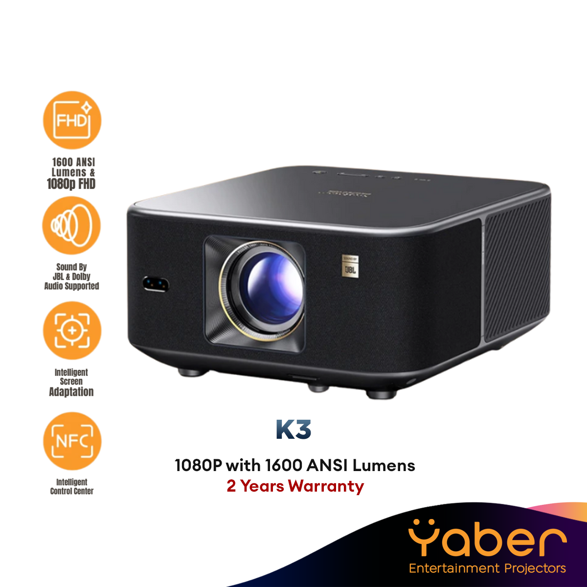YABER Projector K3 Premier Theater | 1080P with 1600 ANSI Lumens