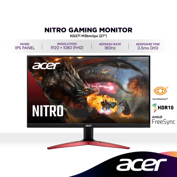 ACER NITRO KG271 M3 bmiipx 27" FHD 180Hz Gaming Monitor | IPS | AMD FreeSync | HDR10 | 1ms
