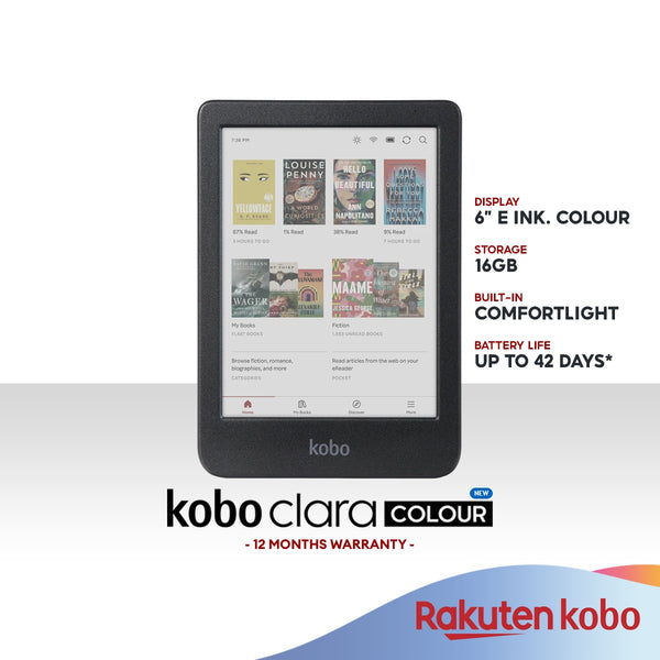 Rakuten Kobo Clara Colour eReader 6-Inch Glare-Free Reading Tablet | Waterproof/ Audiobooks/ Wi-Fi/ 16GB Storage