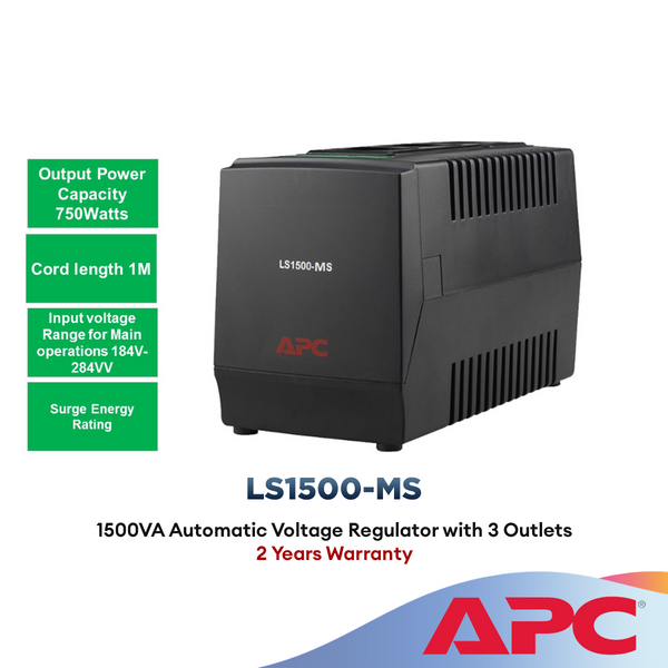 APC LS1500-MS AVR Line-R 1500VA Automatic Voltage Regulator with 3 Universal Outlets