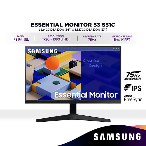 SAMSUNG Essential Monitor S3 S31C 24" / 27" FHD 75Hz Monitor | AMD FreeSync | LS24C310EAEXXS / LS27C310EAEXXS