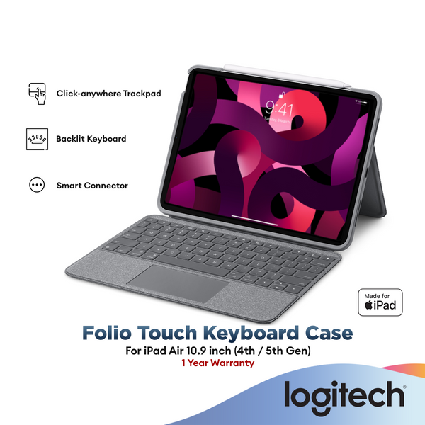 Logitech Folio Touch Backlit Keyboard Case with Trackpad for iPad Air (4th gen) - Oxford Grey
