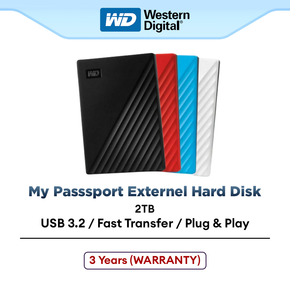 Western Digital My Passport 2TB USB 3.0 External Hard Drives New