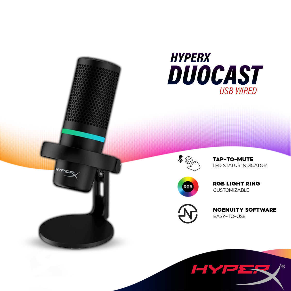 HyperX DuoCast USB Microphone with RGB Lighting | Tap-To-Mute