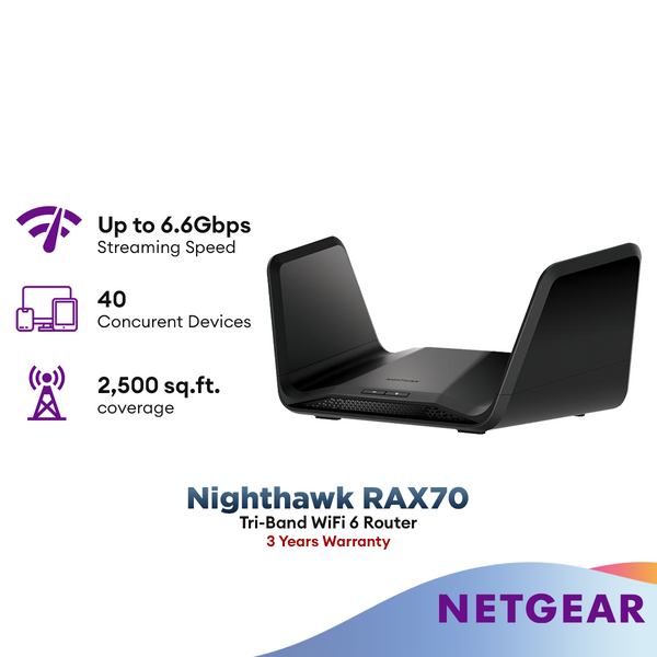 Netgear Nighthawk RAX70 AX6600 Tri-Band AX8 8-Stream WiFi 6 Router
