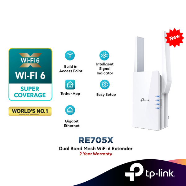 TP-Link RE705X AX3000 WiFi 6 Dual Band Range Extender Repeater OneMesh Access Point