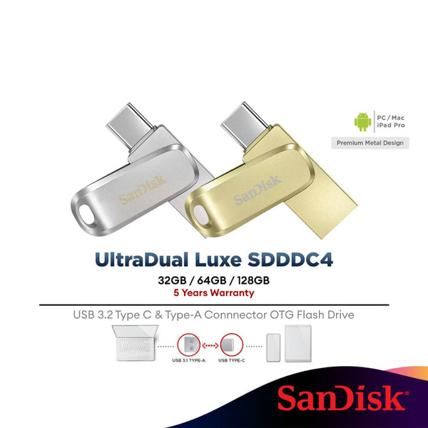 SanDisk Ultra Dual Drive Luxe USB Type-C Flash Drive (32GB/64GB/128GB/256GB)