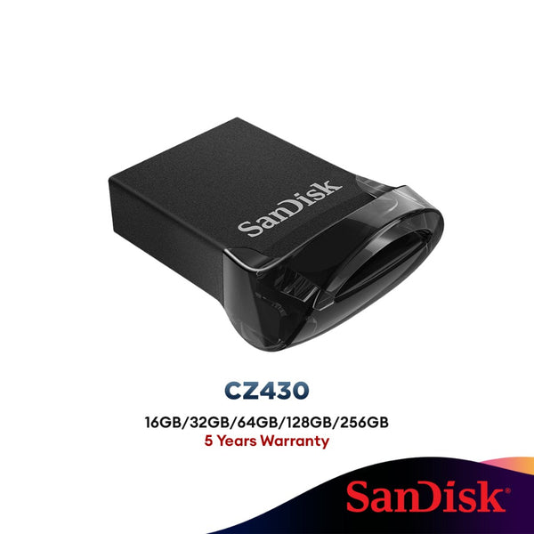 Sandisk Ultra Fit USB3.1 Flash Drive CZ430 Pendrive with High-speed USB 3.1 Performance and Easy File Recovery ( 32GB / 64GB / 128GB / 256GB )
