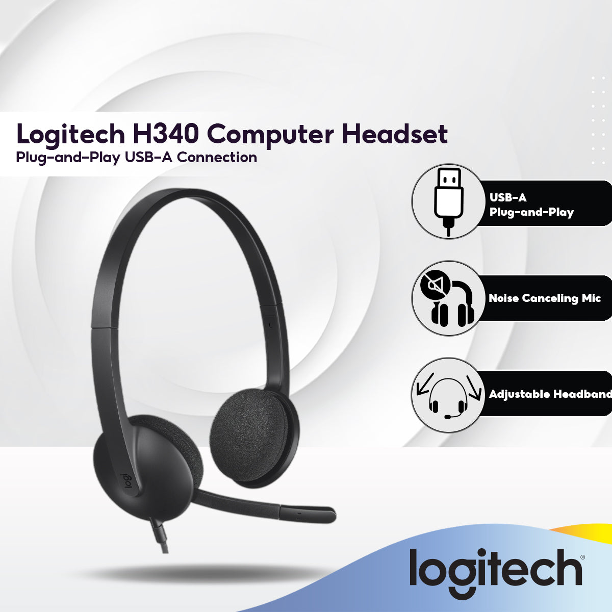Logitech Headset Usb Pc Headphones Logitech H340 USB Computer