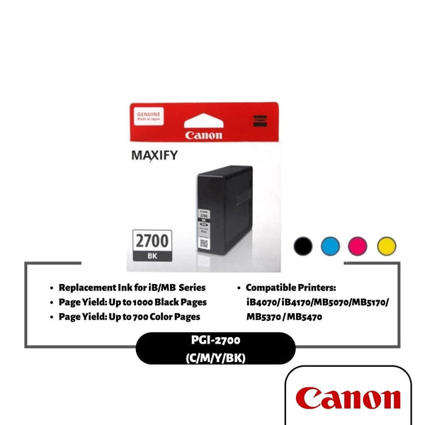 Canon PGI-2700/ PGI-2700XL Ink Cartridge (Black/Cyan/Magenta/Yellow)