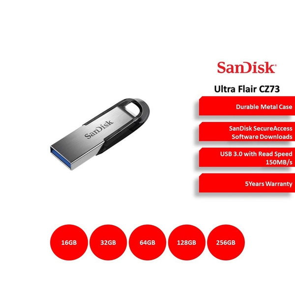 SanDisk Ultra Flair CZ73 USB3.0 Flash Drive (16GB / 32GB / 64GB / 128GB / 256GB)