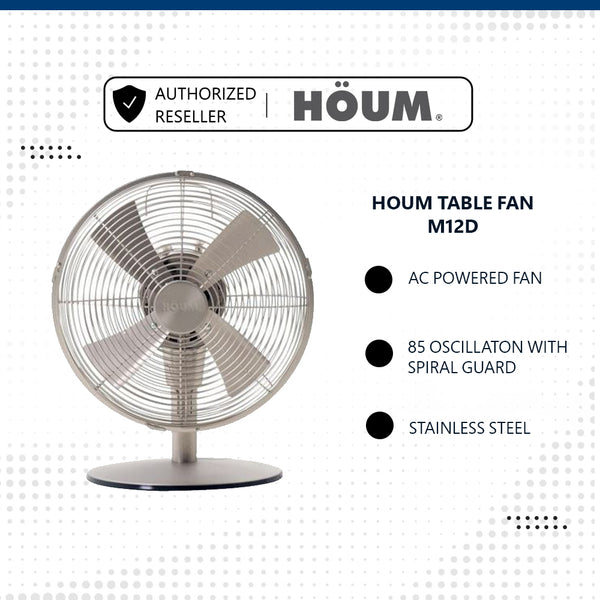 HOUM Table Fan Metal Series M12D Stainless Steel (2 Years Official Warranty)