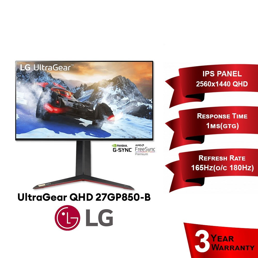 LG 27GP850-B 27 in. 16-9 Ratio 2560 x 1440 Resolution Adaptive-Sync QHD 165  Hz HDR IPS Gaming Monitor 