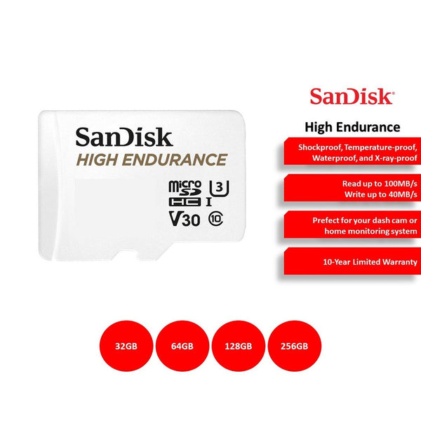 SanDisk High Endurance 100MB/s MicroSD Card with Adapter (32GB/64GB/128GB/256GB)