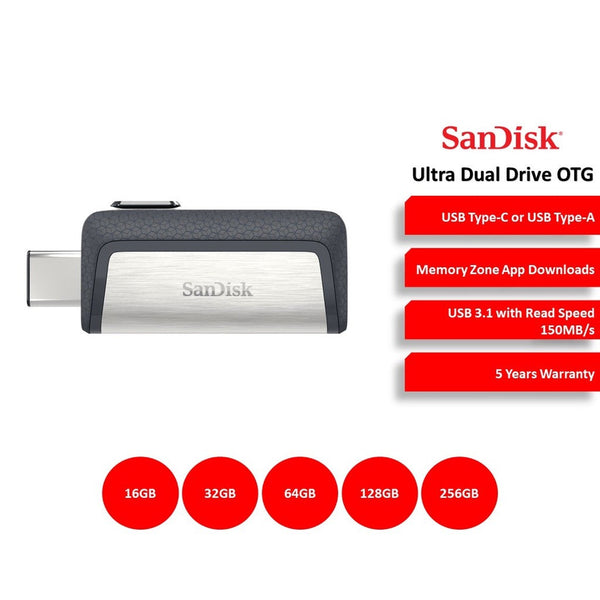 SanDisk Ultra Dual Drive USB 3.1 Type-C OTG SDDDC2 Flash Drive (32GB / 64GB / 128GB / 256GB)