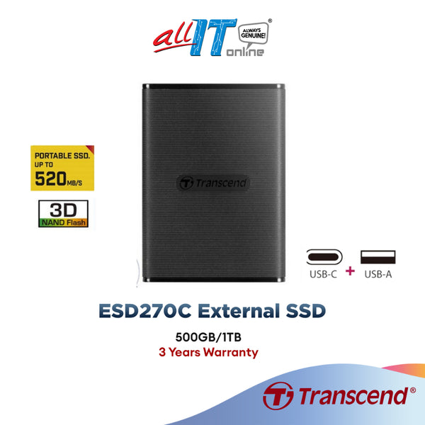 Transcend ESD270C External SSD 3D NAND Type-C (500GB/1TB/2TB)