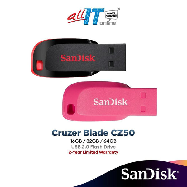 SanDisk CZ50 Cruzer Blade Pendrive USB 2.0 Flash Drive Black/Pink (16GB/32GB/64GB)