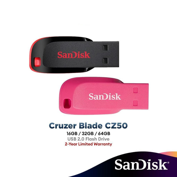 SanDisk CZ50 Cruzer Blade Pendrive USB 2.0 Flash Drive Black/Pink (16GB/32GB/64GB)