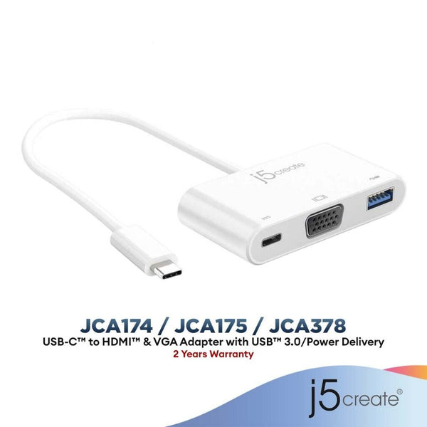 J5create USB-C Type-C to HDMI / VGA Multi Display Converter with USB 3.0 JCA175 similar j5create JCA378 | j5create JCA174 USB-C to VGA & HDMI Adapter