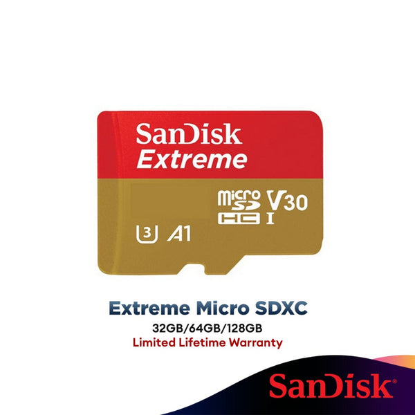 Sandisk Extreme Up To 190MB/S MicroSD Card A2 Class 10 (32GB/64GB/128GB/256GB) (SDSQXAF/SDSQXAH/SDSQXAA/SDSQXAV)