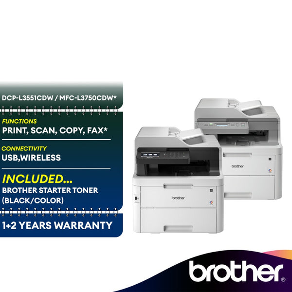 Brother DCP-L3551CDW / Brother MFC-L3750CDW All in One Wireless Colour Laserjet Printer with Auto 2-sided print