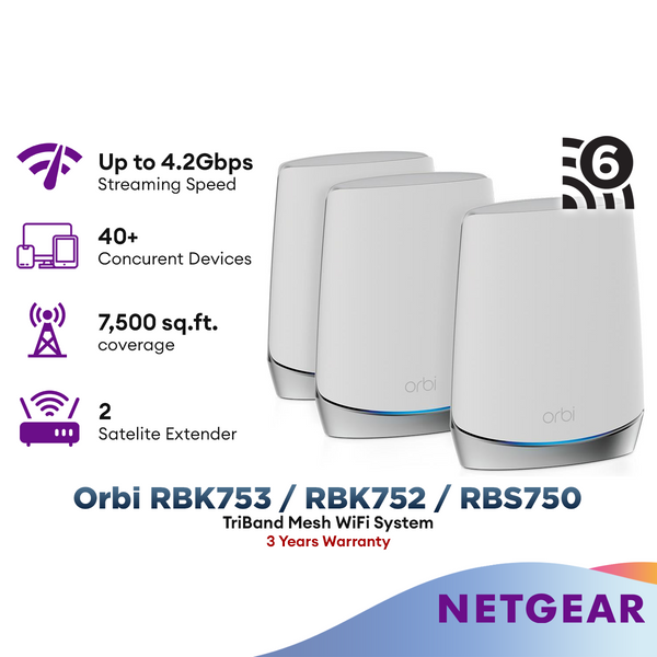 Netgear Orbi RBK753 / RBK752 / RBS750 High-Performance Tri-band Mesh WiFi 6 System 11AX Mesh AX4200 WiFi