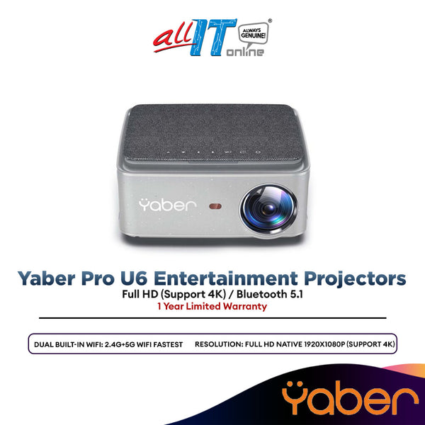 Yaber Pro U6 Entertainment Projectors Full HD (Support 4K) Bluetooth 5.1 High ANSI Lumen Hi-Fi 5W X 2 Stereo Speaker