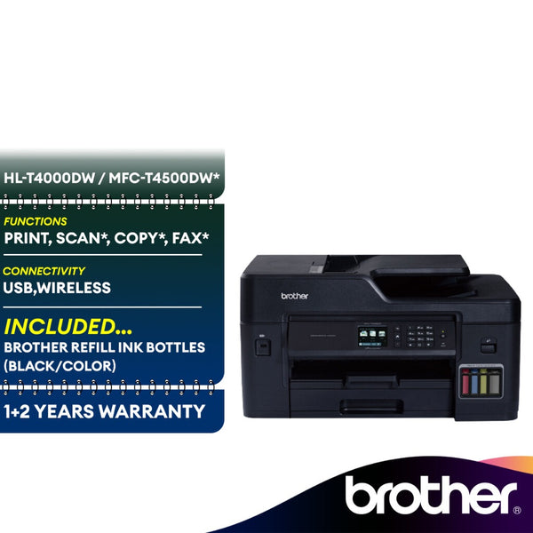 Brother HL-T4000DW / Brother MFC-T4500DW A3 All in One Wireless Ink Tank Printer Inkjet Printer Auto 2-sided Print